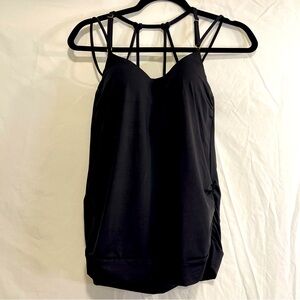 ATHLETA Aqualuxe Molded Cup Tankini Top Strappy Black Swim Side Ruching Athletic
